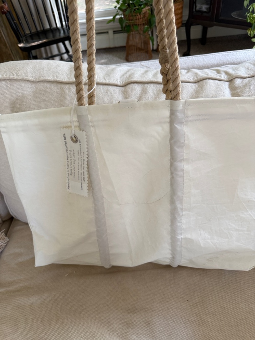 Cream Star Print Tote with Rope Handles - Picture 6 of 6